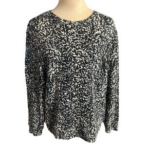 Pistola Womens Sz S Cotton Terry Abstract Black White Knit Pullover Top Sweater